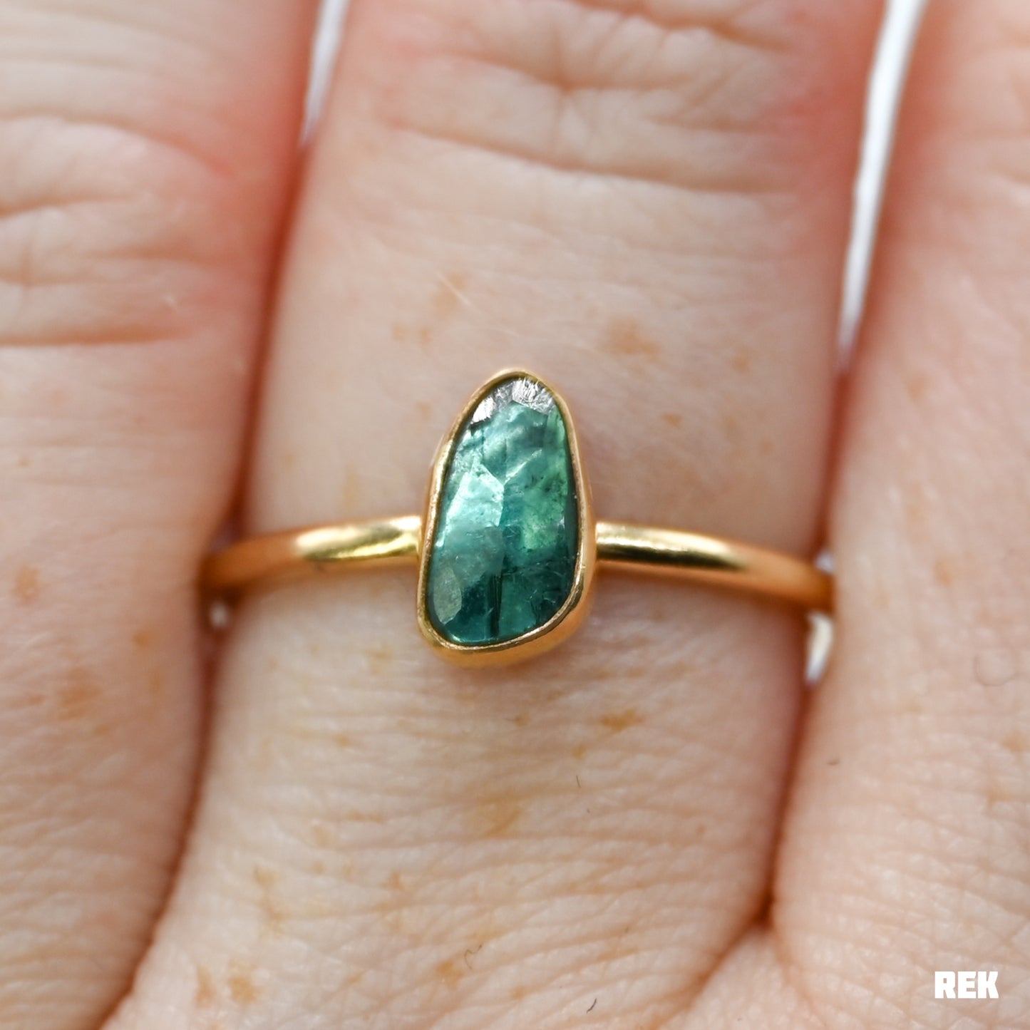 Gold fill teal rose cut tourmaline size 8.75