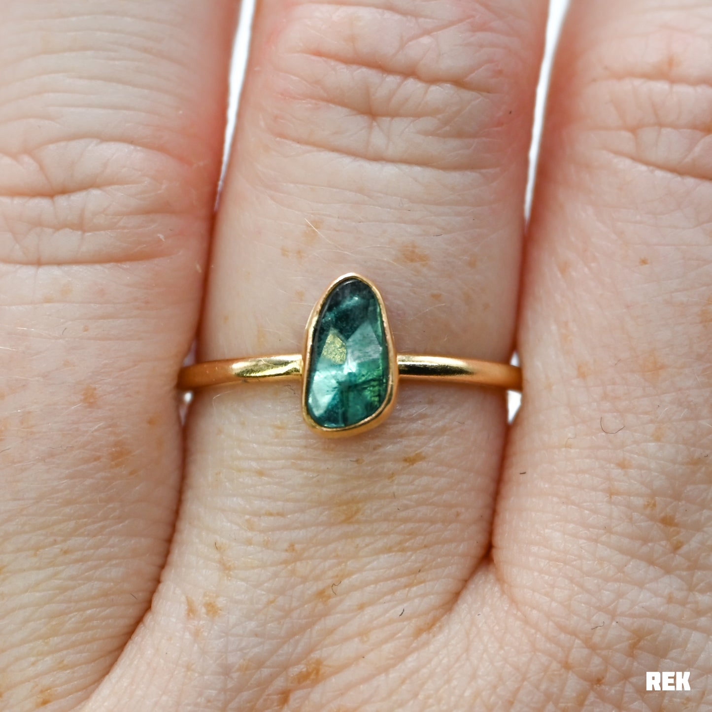 Gold fill teal rose cut tourmaline size 8.75