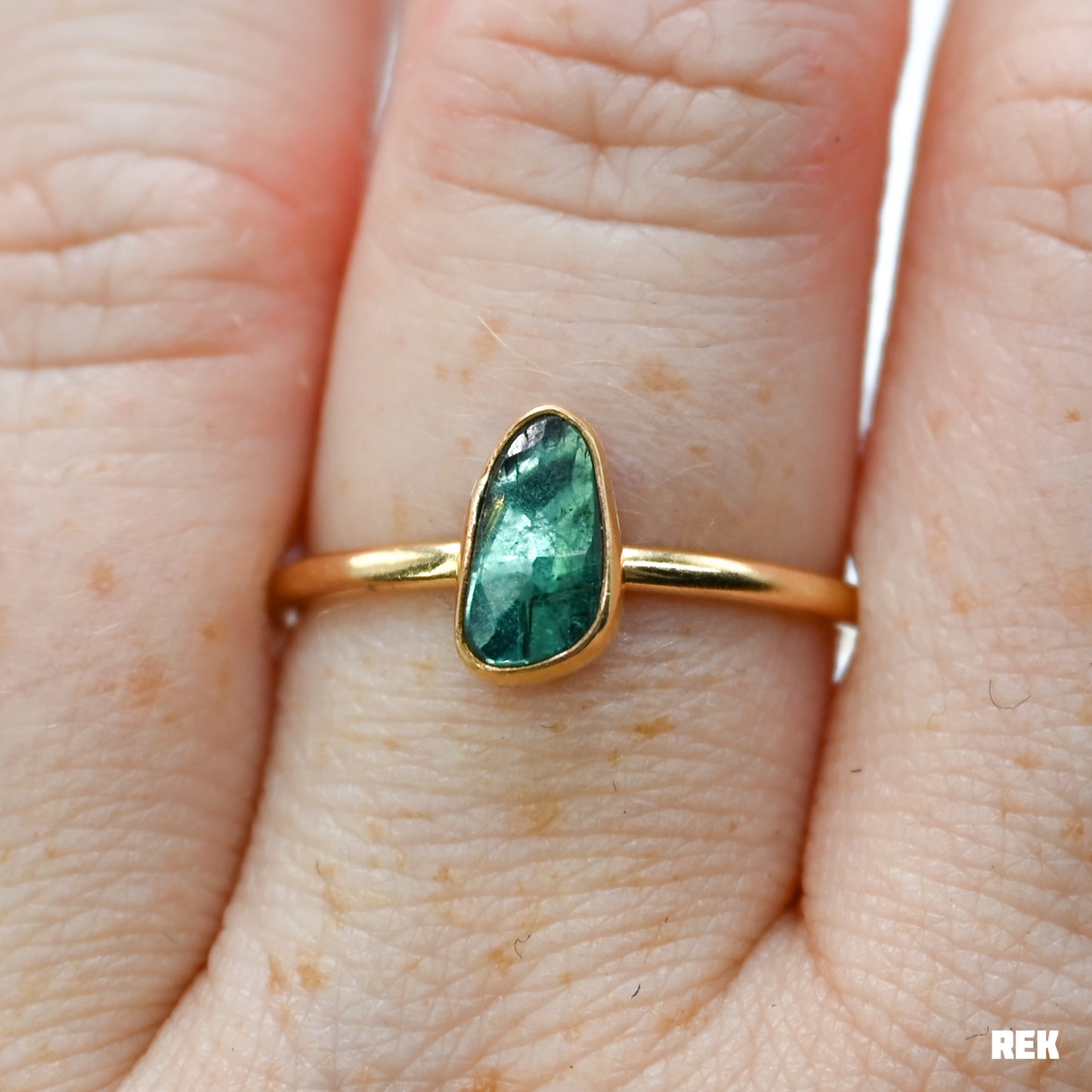 Gold fill teal rose cut tourmaline size 8.75