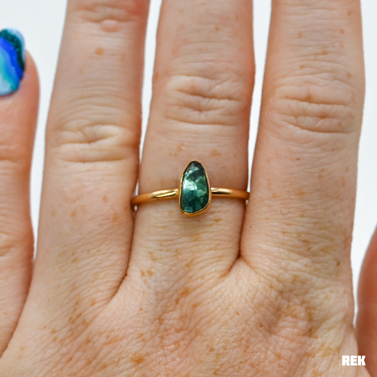 Gold fill teal rose cut tourmaline size 8.75