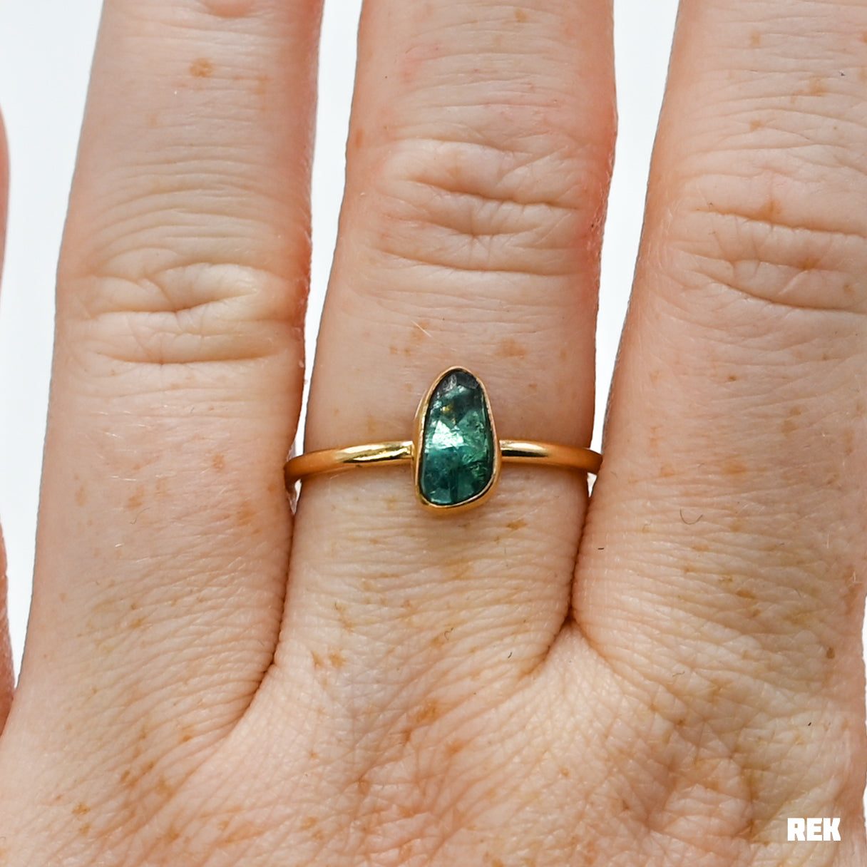 Gold fill teal rose cut tourmaline size 8.75