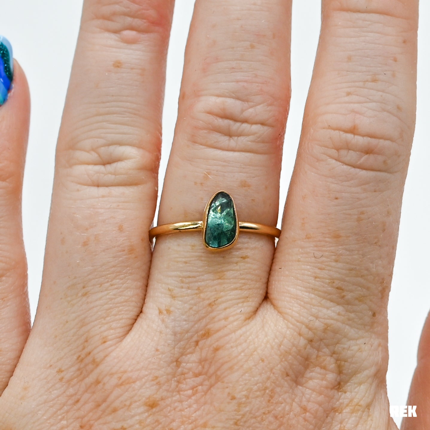 Gold fill teal rose cut tourmaline size 8.75