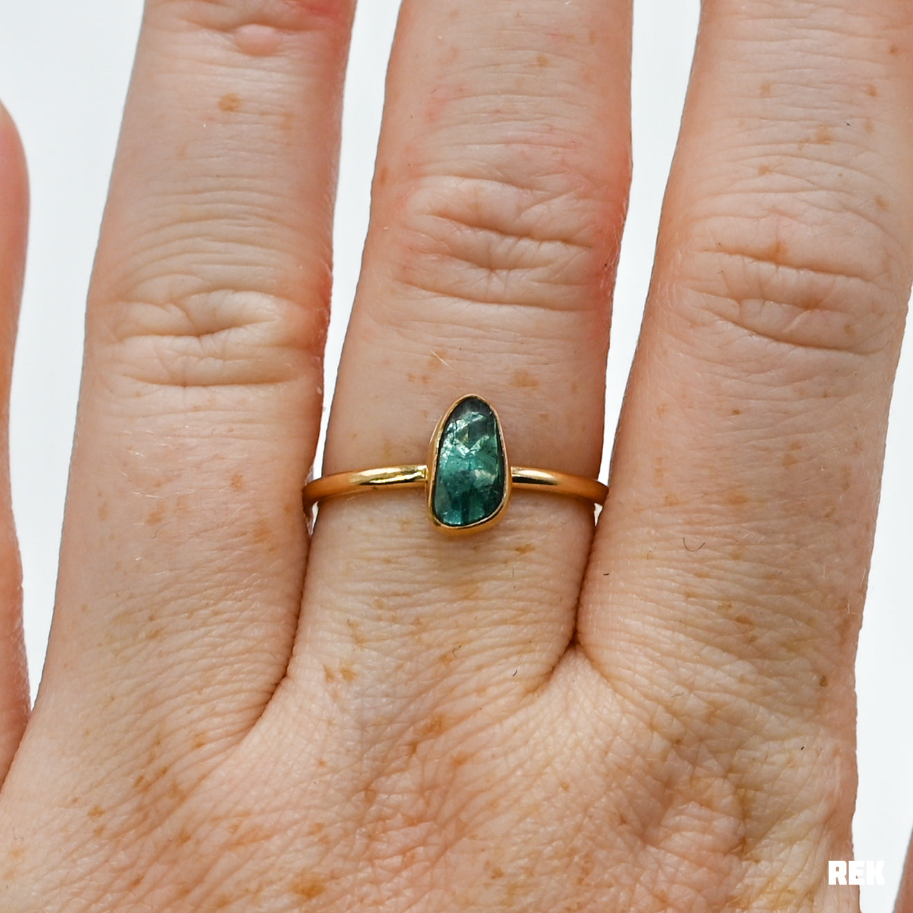 Gold fill teal rose cut tourmaline size 8.75