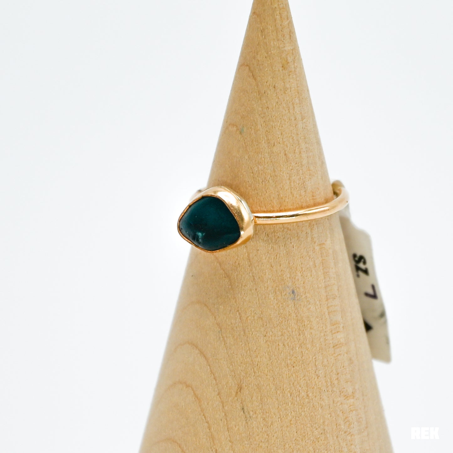 Gold fill dark teal sea glass size 7