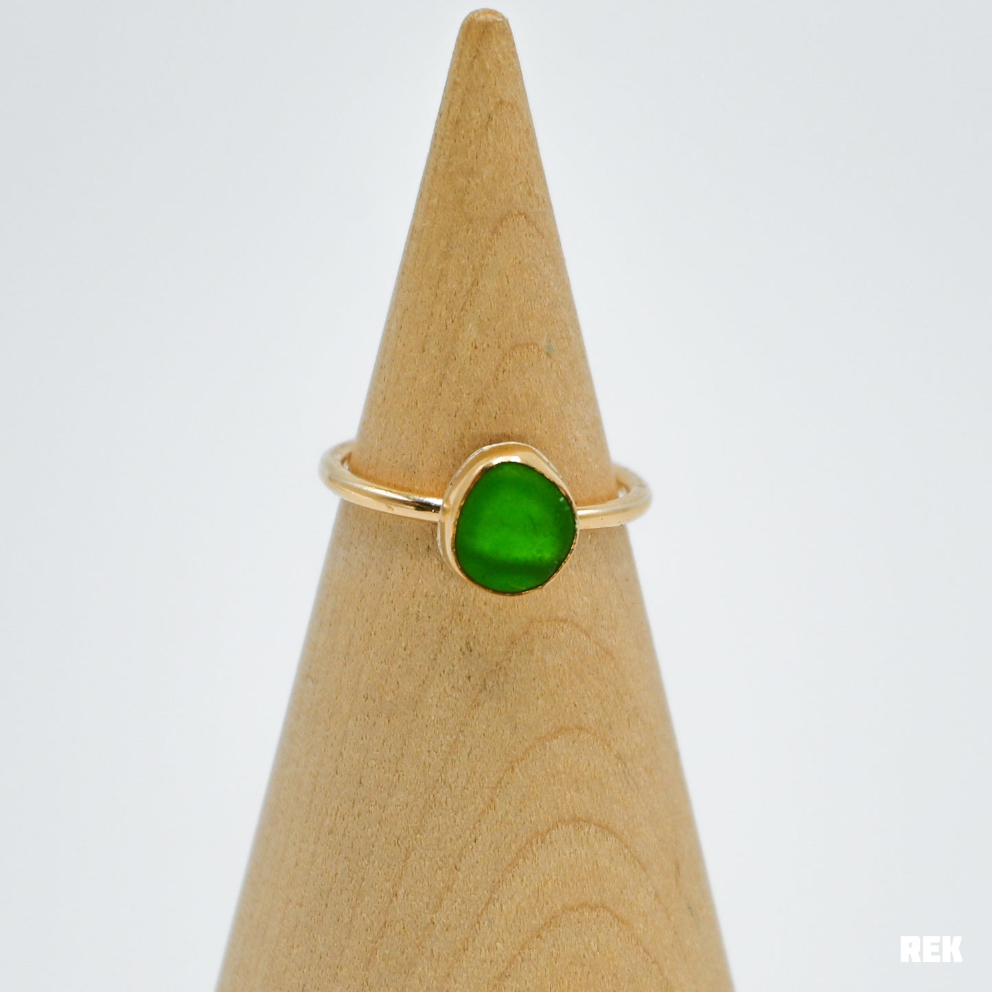 Gold fill green sea glass size 6.5