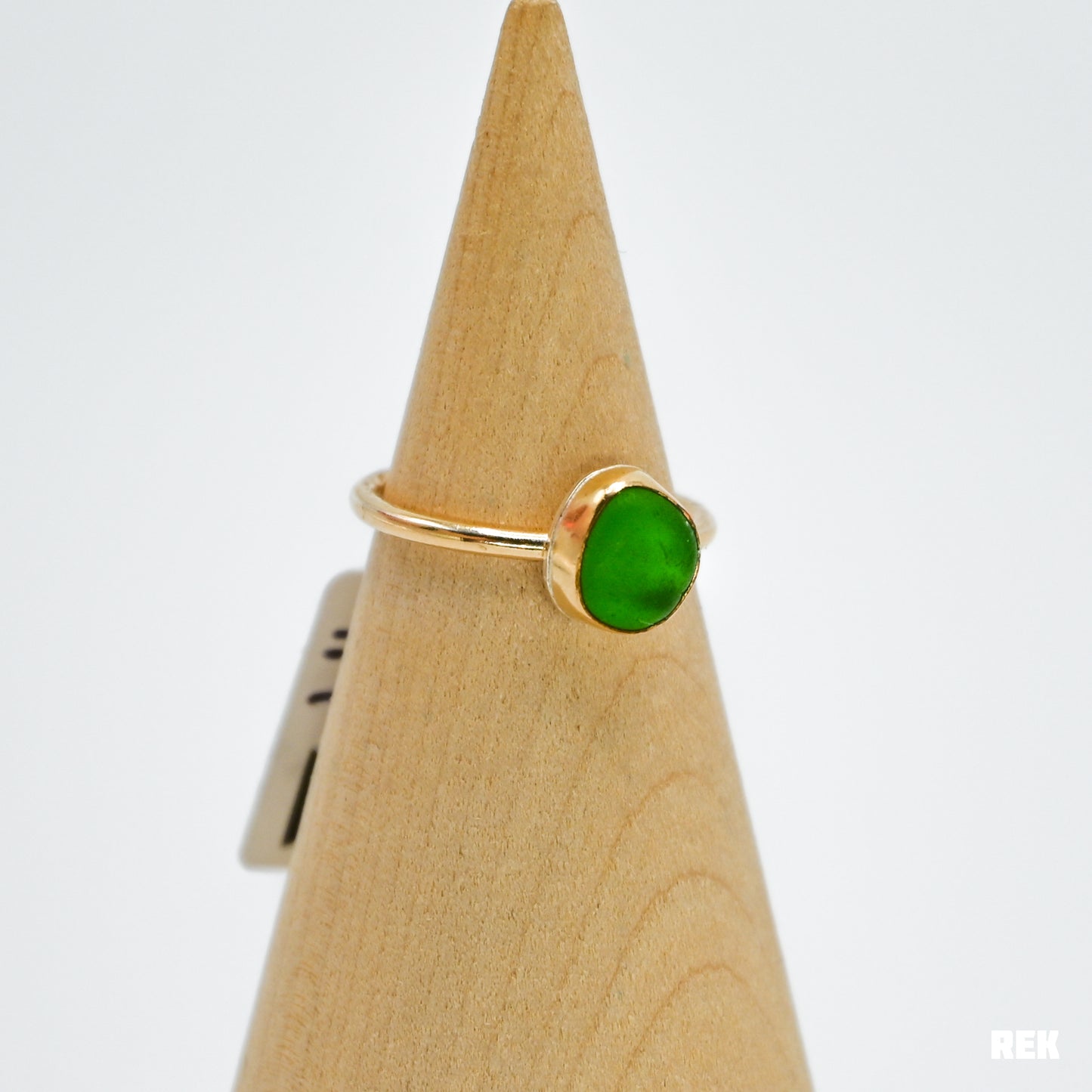 Gold fill green sea glass size 6.5