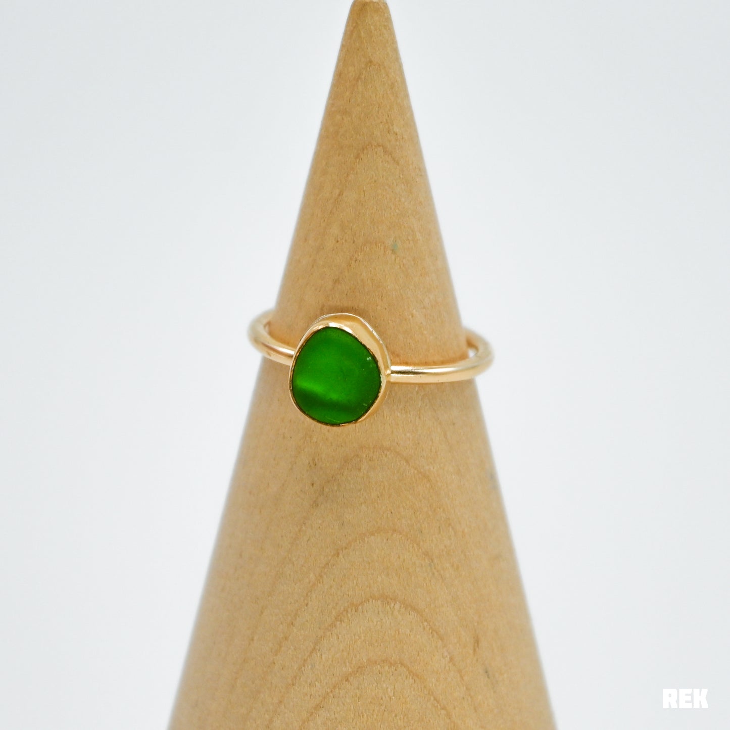 Gold fill green sea glass size 6.5