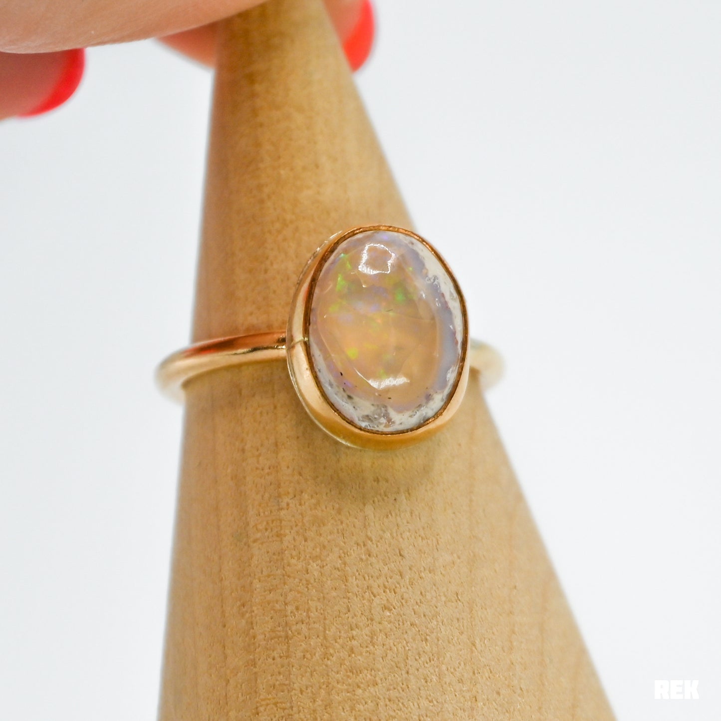 Gold fill Mexican fire opal size 8