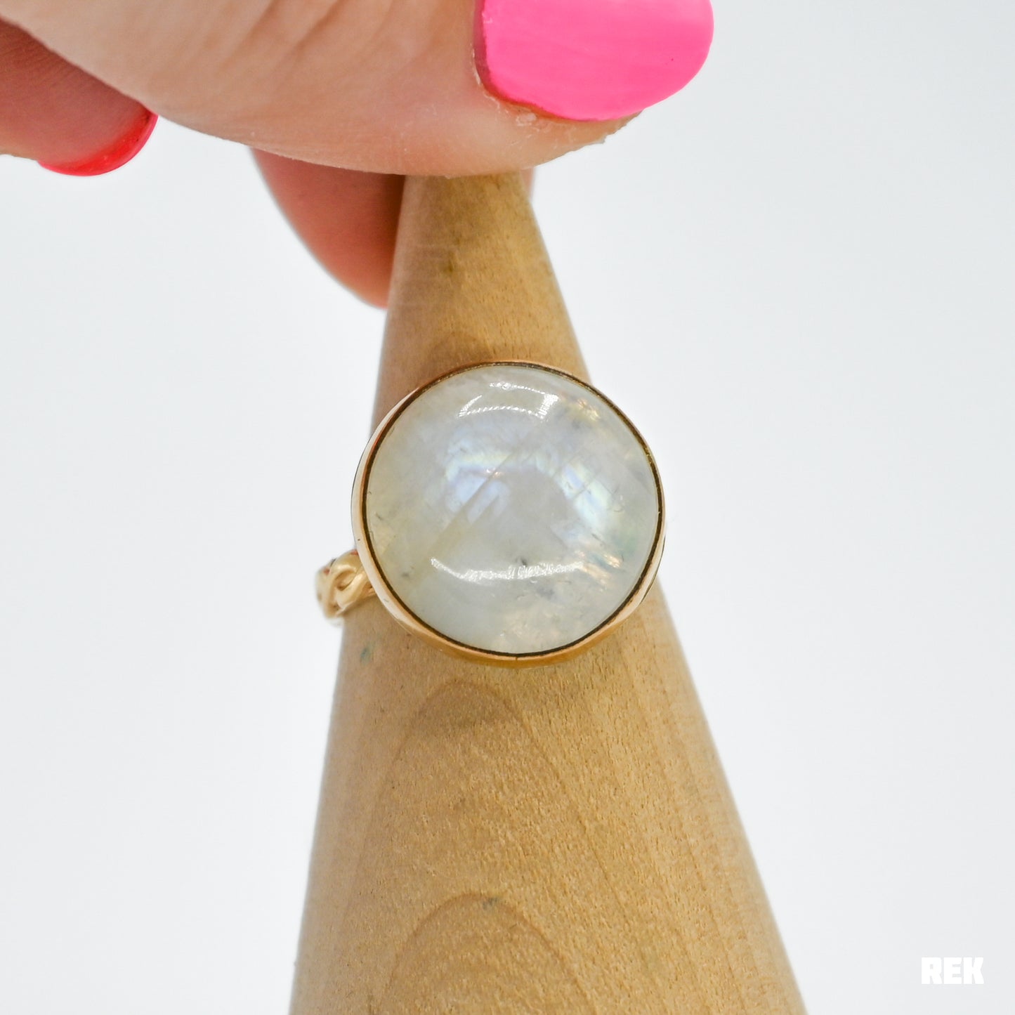 Gold fill large rainbow moonstone size 6.5