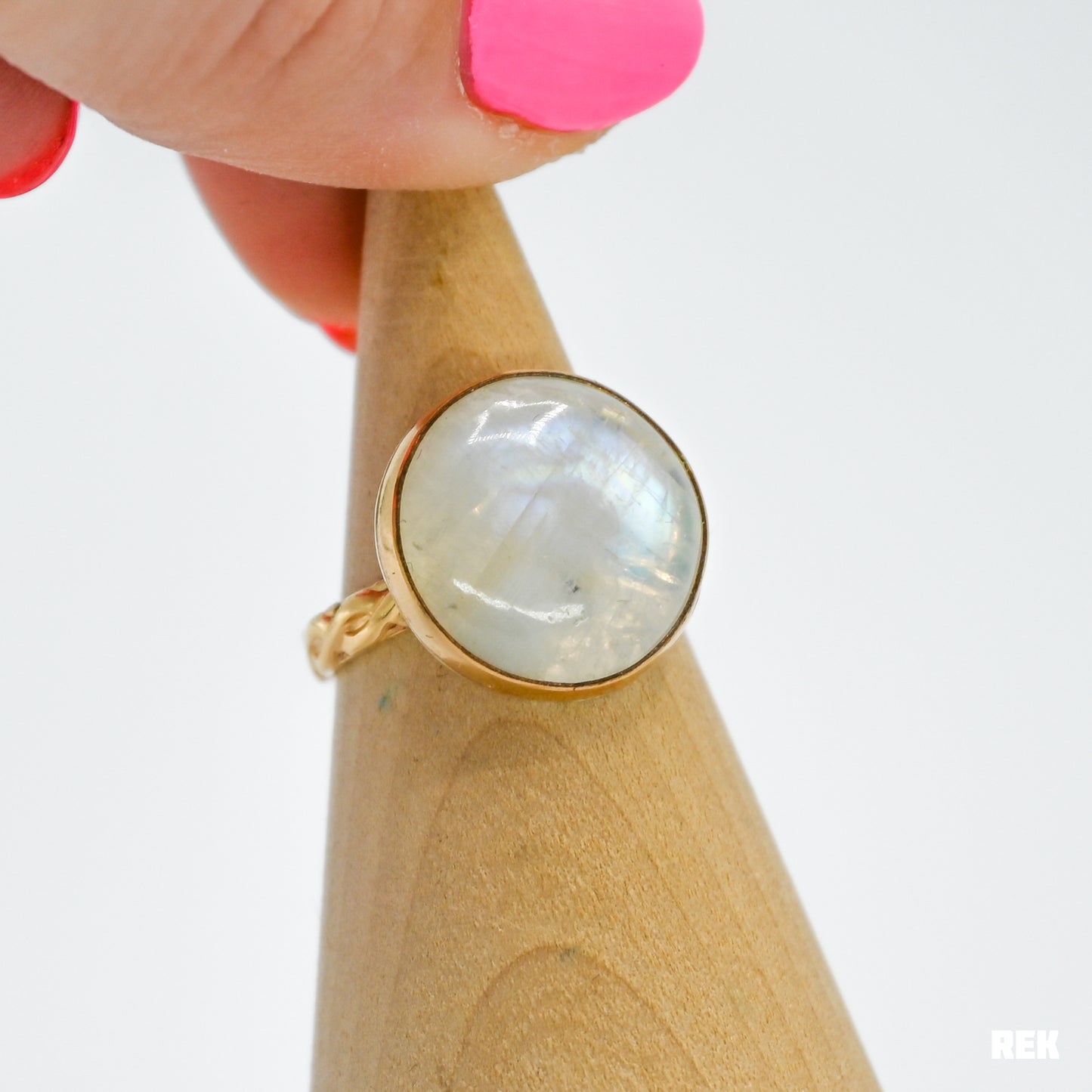 Gold fill large rainbow moonstone size 6.5