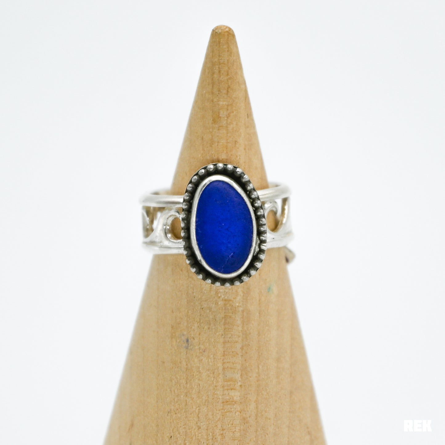 Cobalt sea glass wave band size 6.5