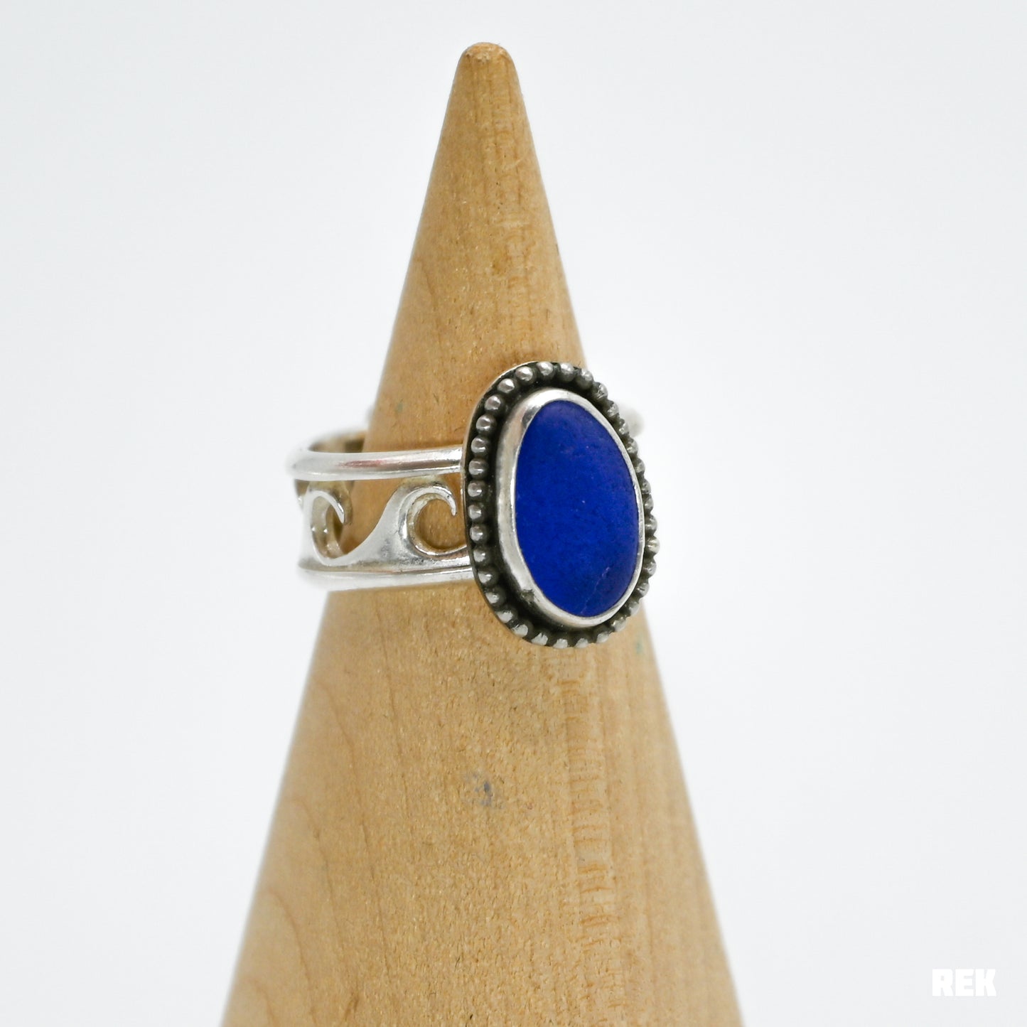 Cobalt sea glass wave band size 6.5
