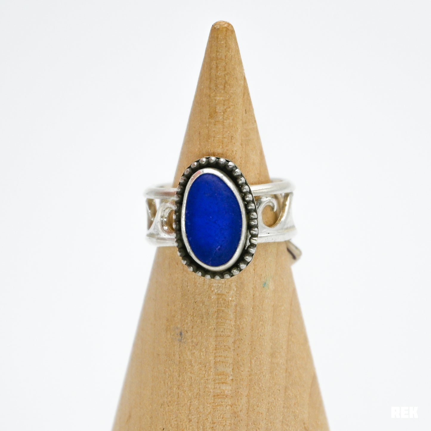 Cobalt sea glass wave band size 6.5