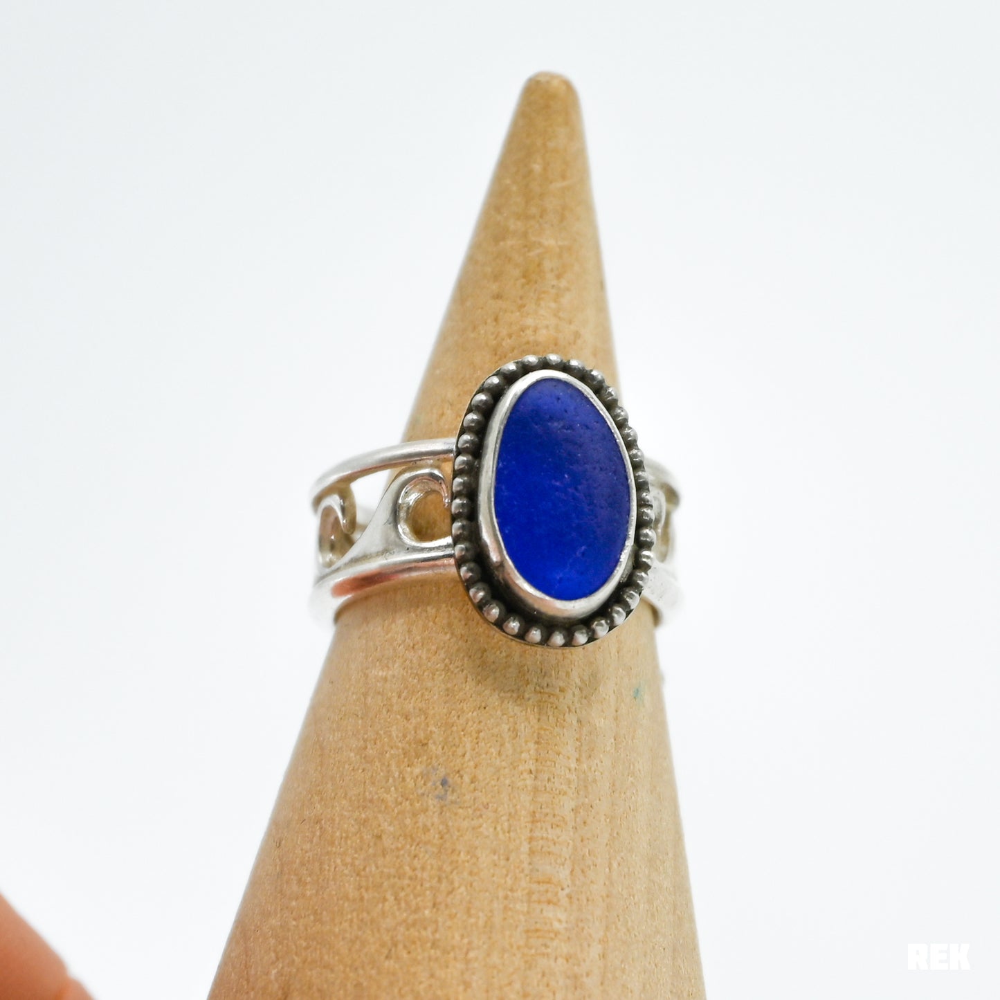 Cobalt sea glass wave band size 6.5