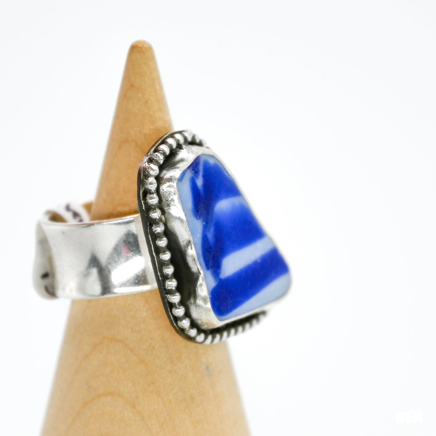 Huge davenport sea glass blue and white multi bead around size 7.75