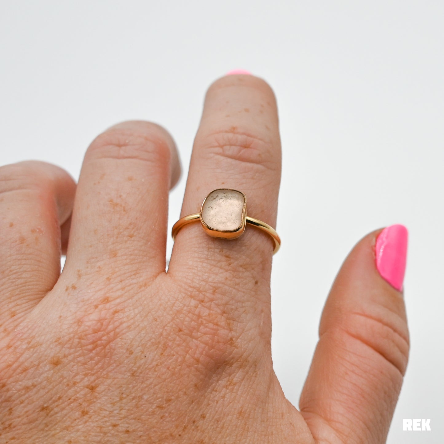 Gold fill pink sea glass size 9.5