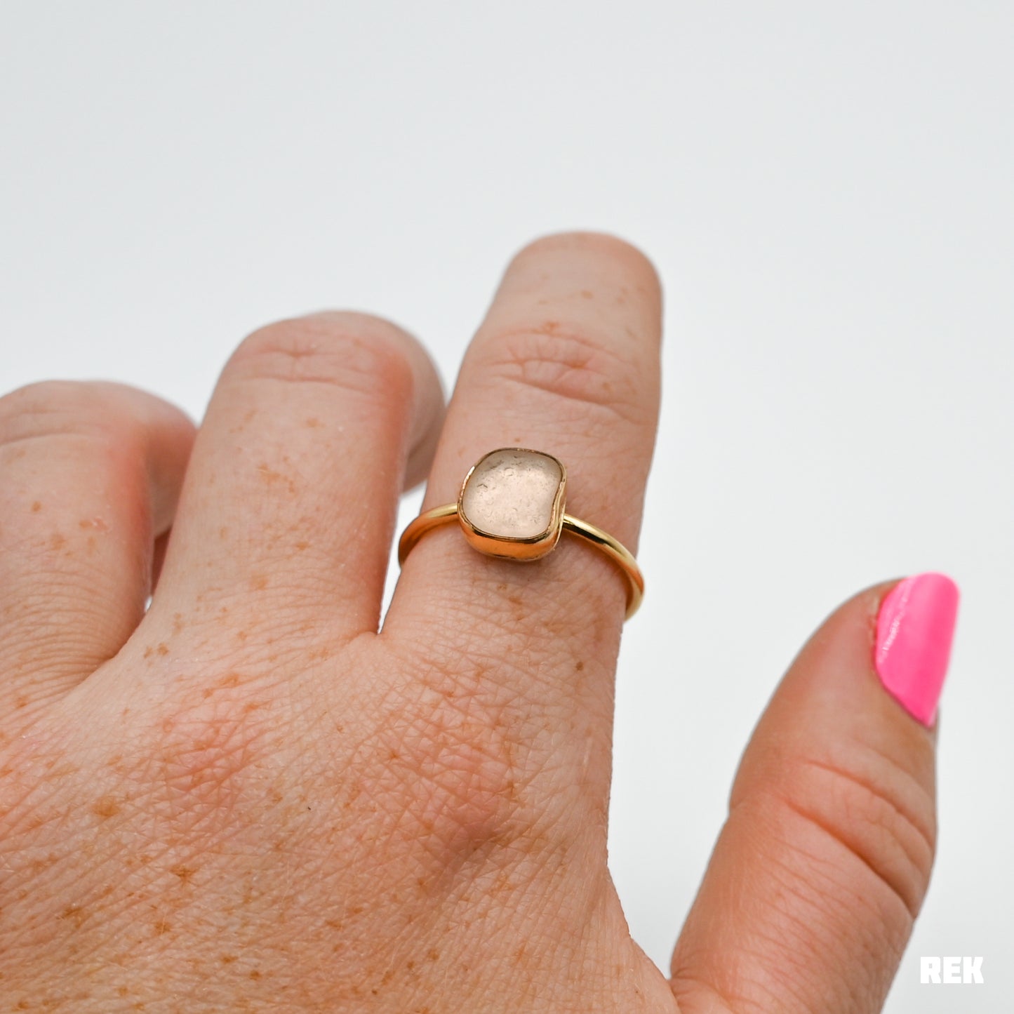 Gold fill pink sea glass size 9.5