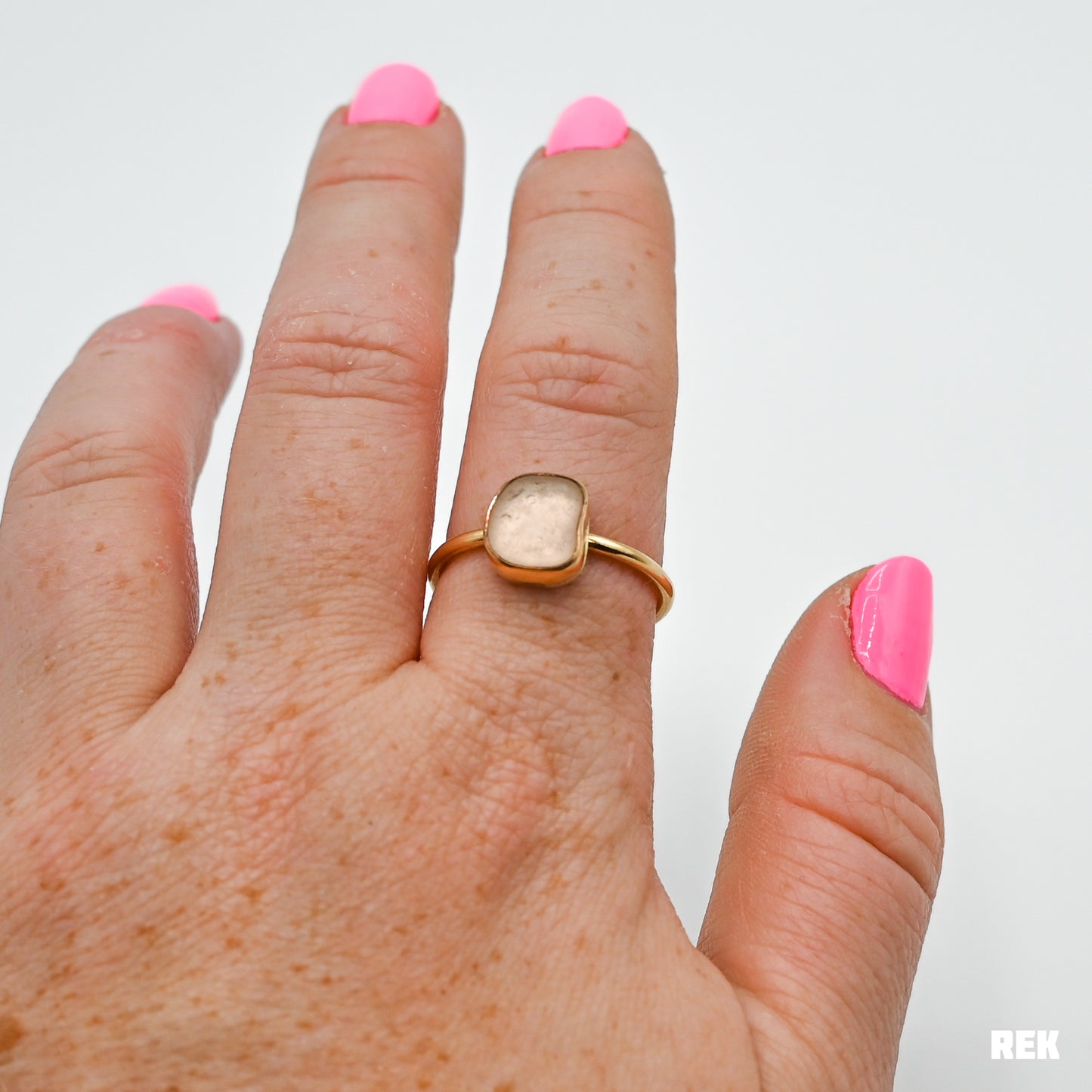 Gold fill pink sea glass size 9.5