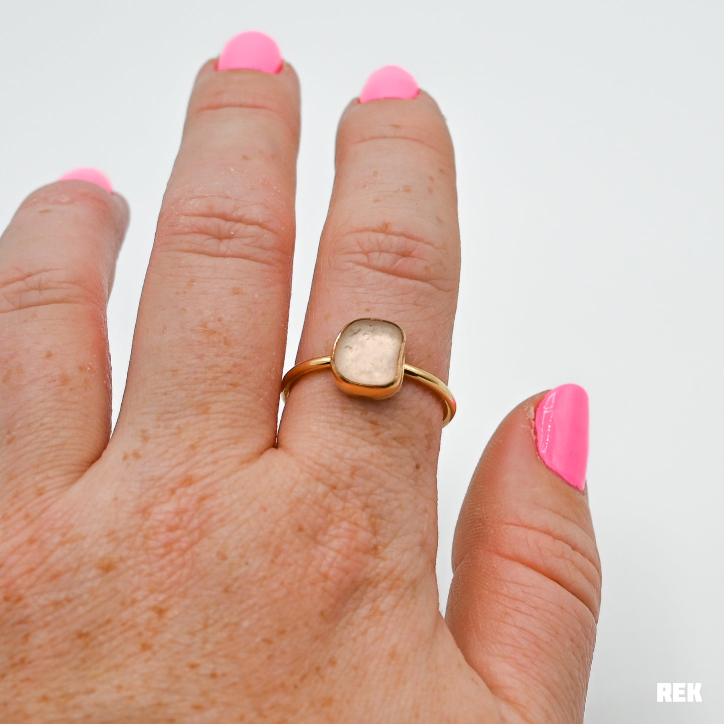 Gold fill pink sea glass size 9.5