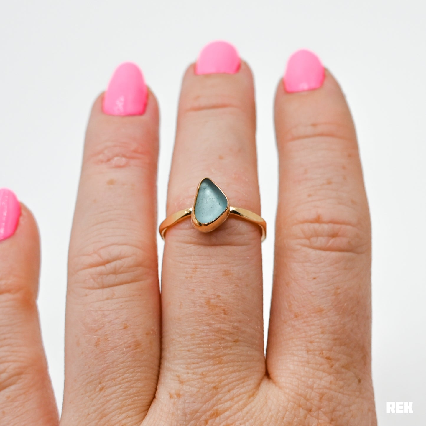 Gold fill aqua sea glass size 7.5