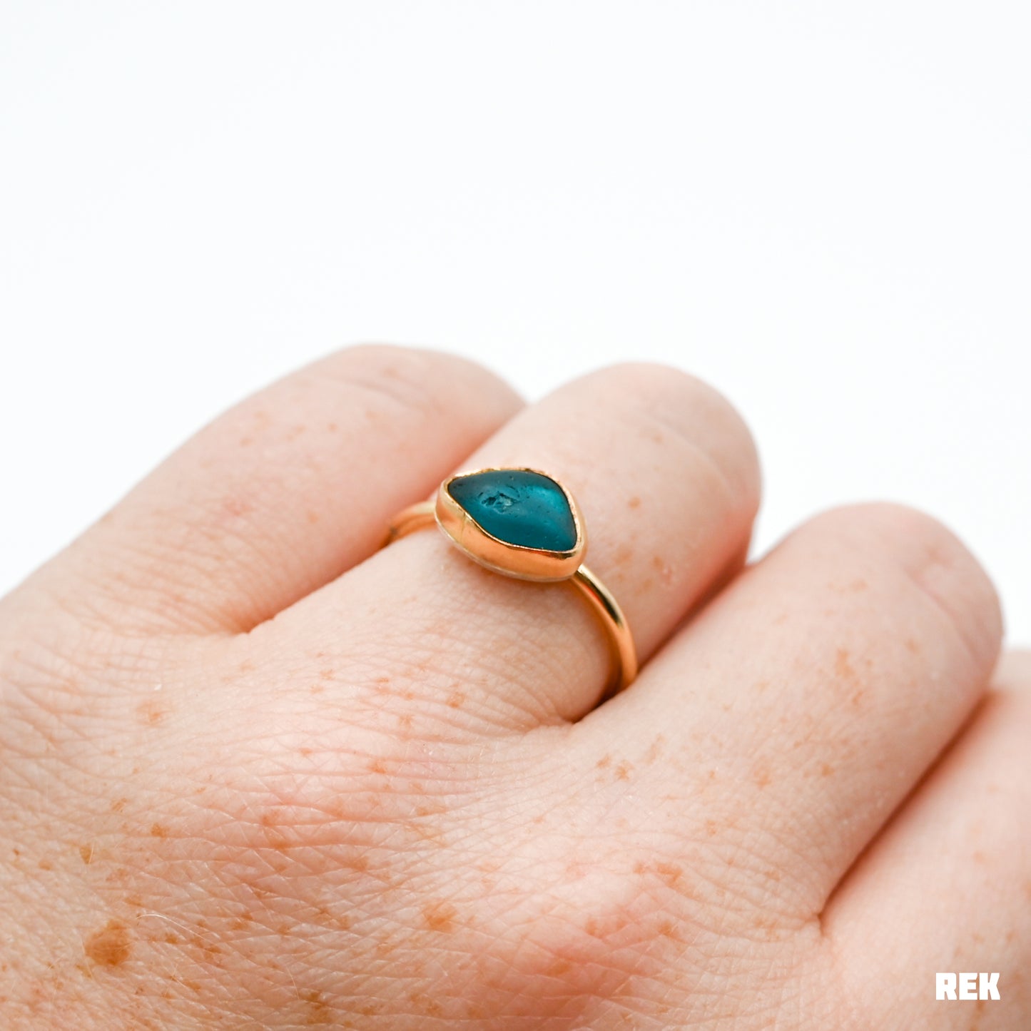 Gold fill dark teal sea glass size 7