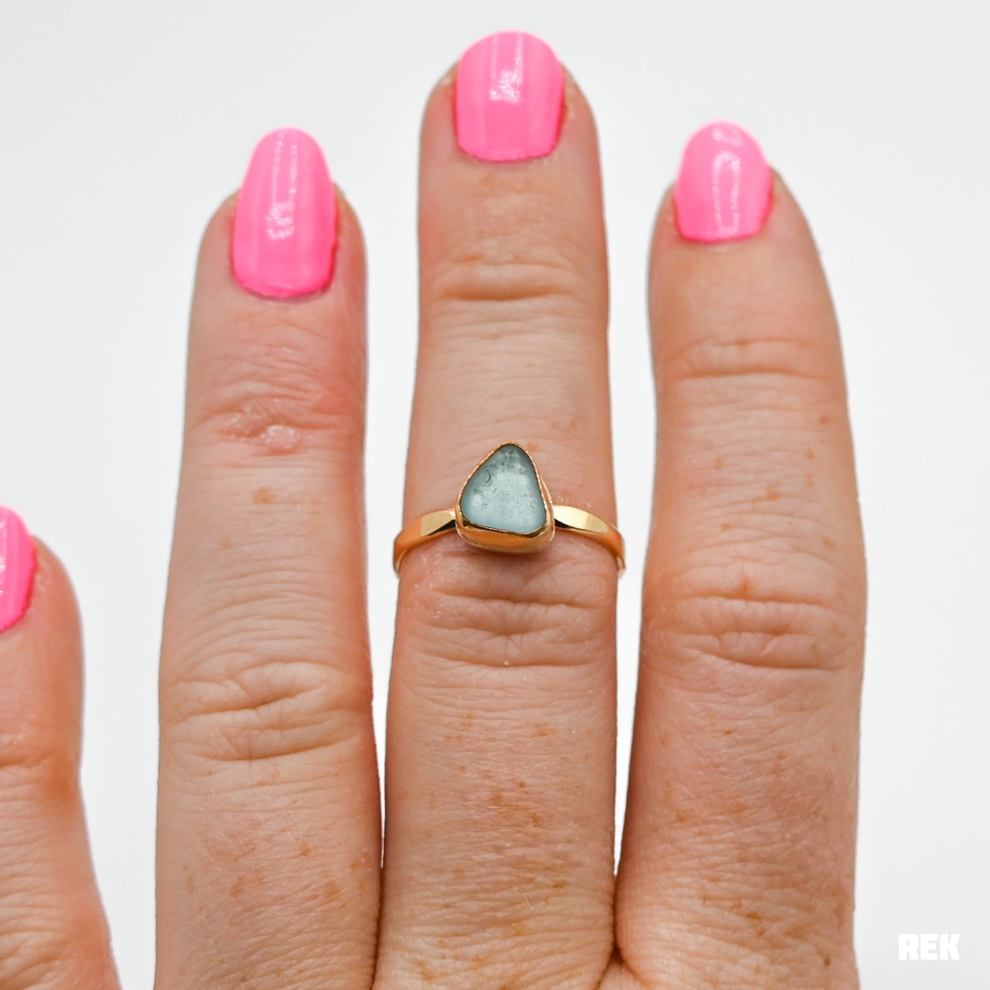 Gold fill Aqua sea glass size 7
