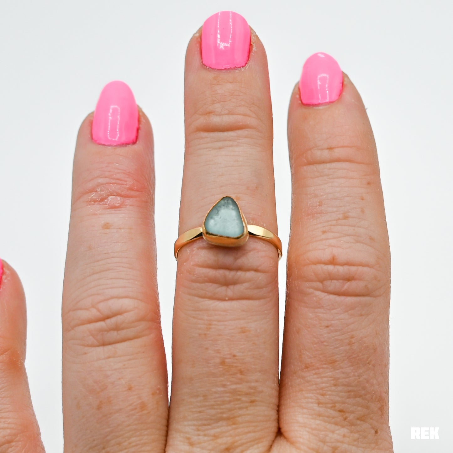 Gold fill Aqua sea glass size 7