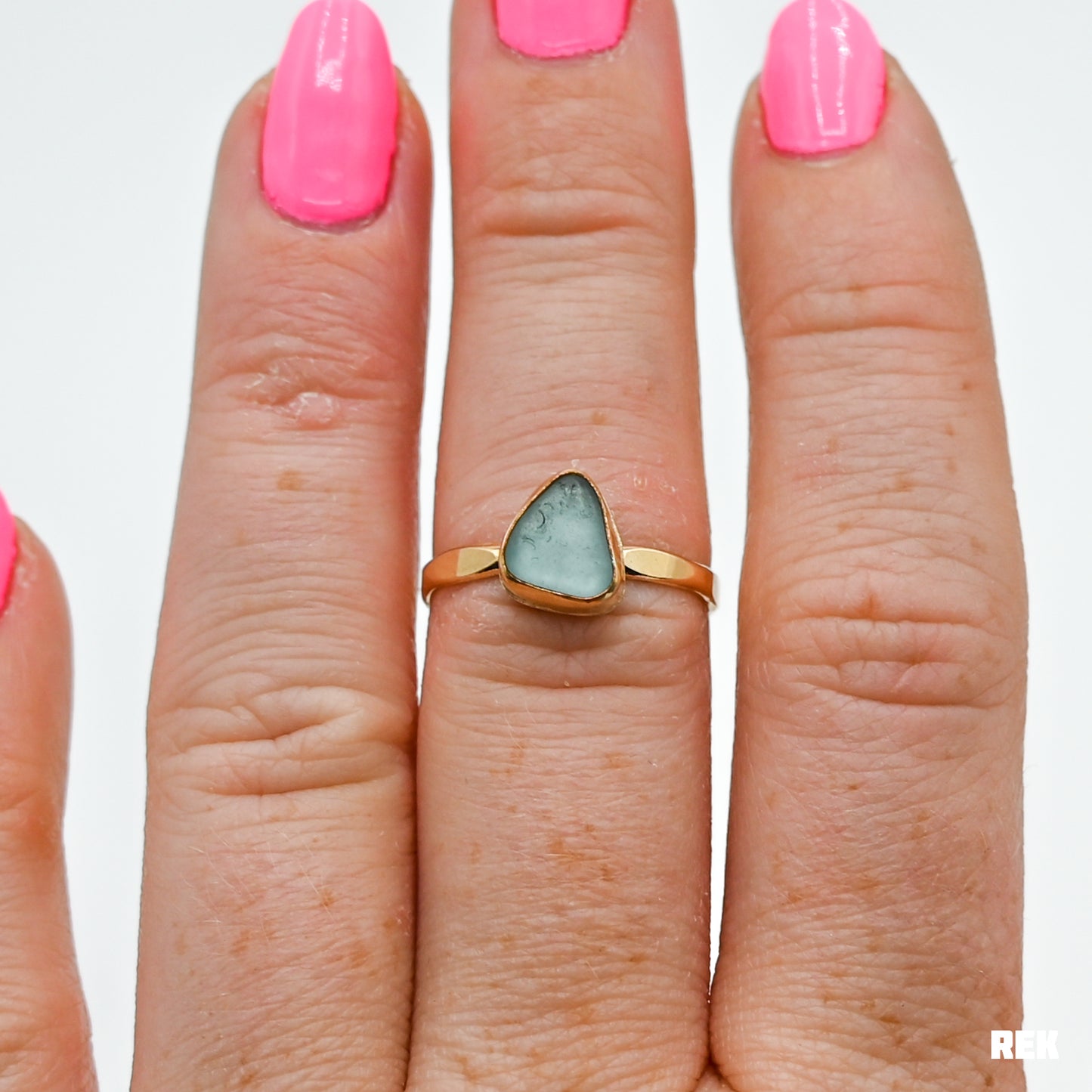 Gold fill Aqua sea glass size 7