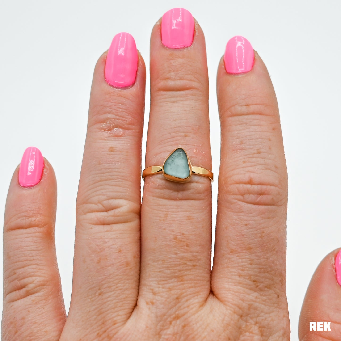 Gold fill Aqua sea glass size 7