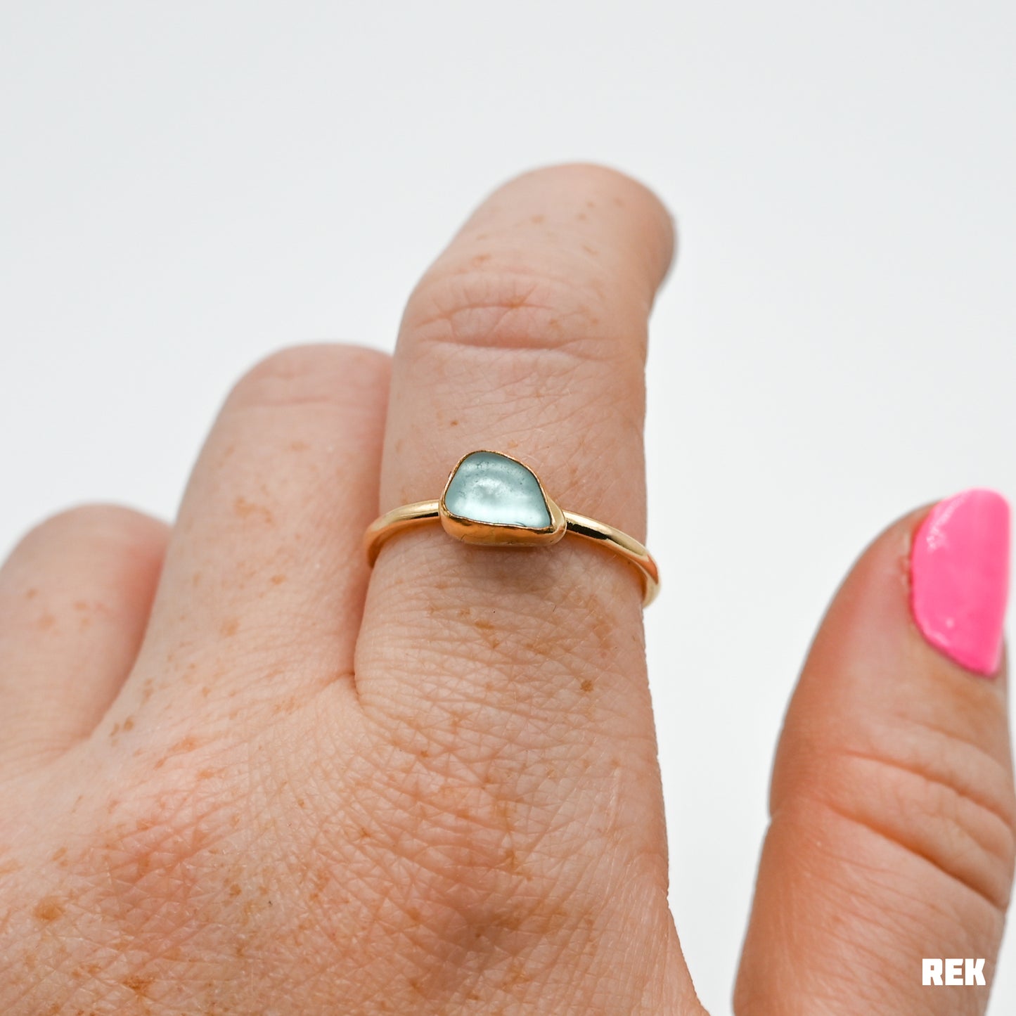 Gold fill aqua sea glass size 9.5