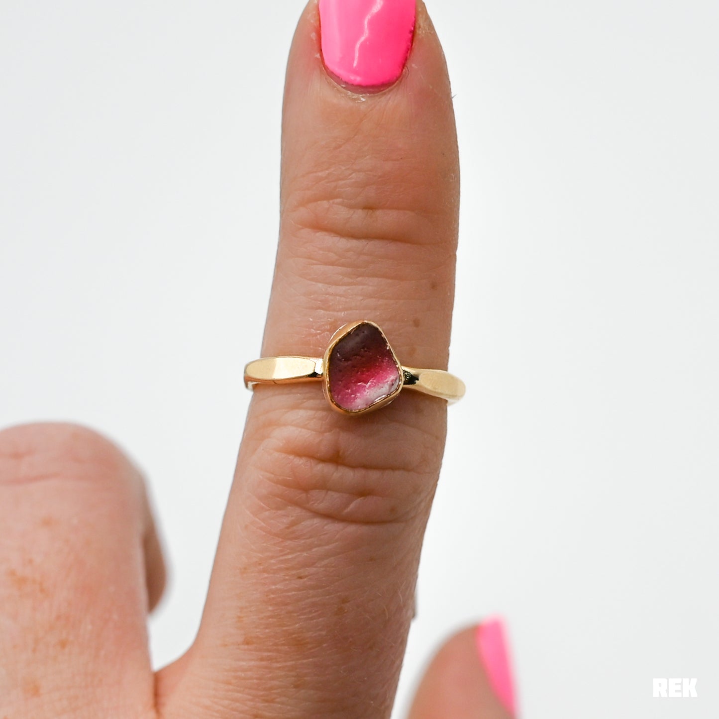 Gold fill multi pink sea glass size 6.5