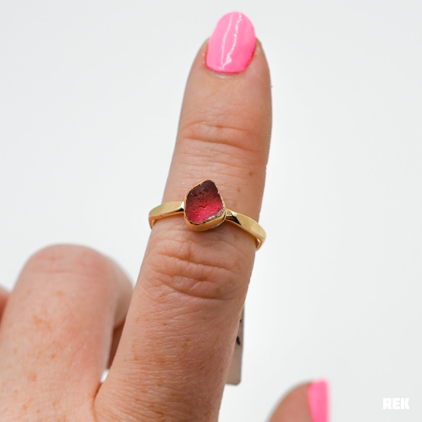 Gold fill multi pink sea glass size 6.5