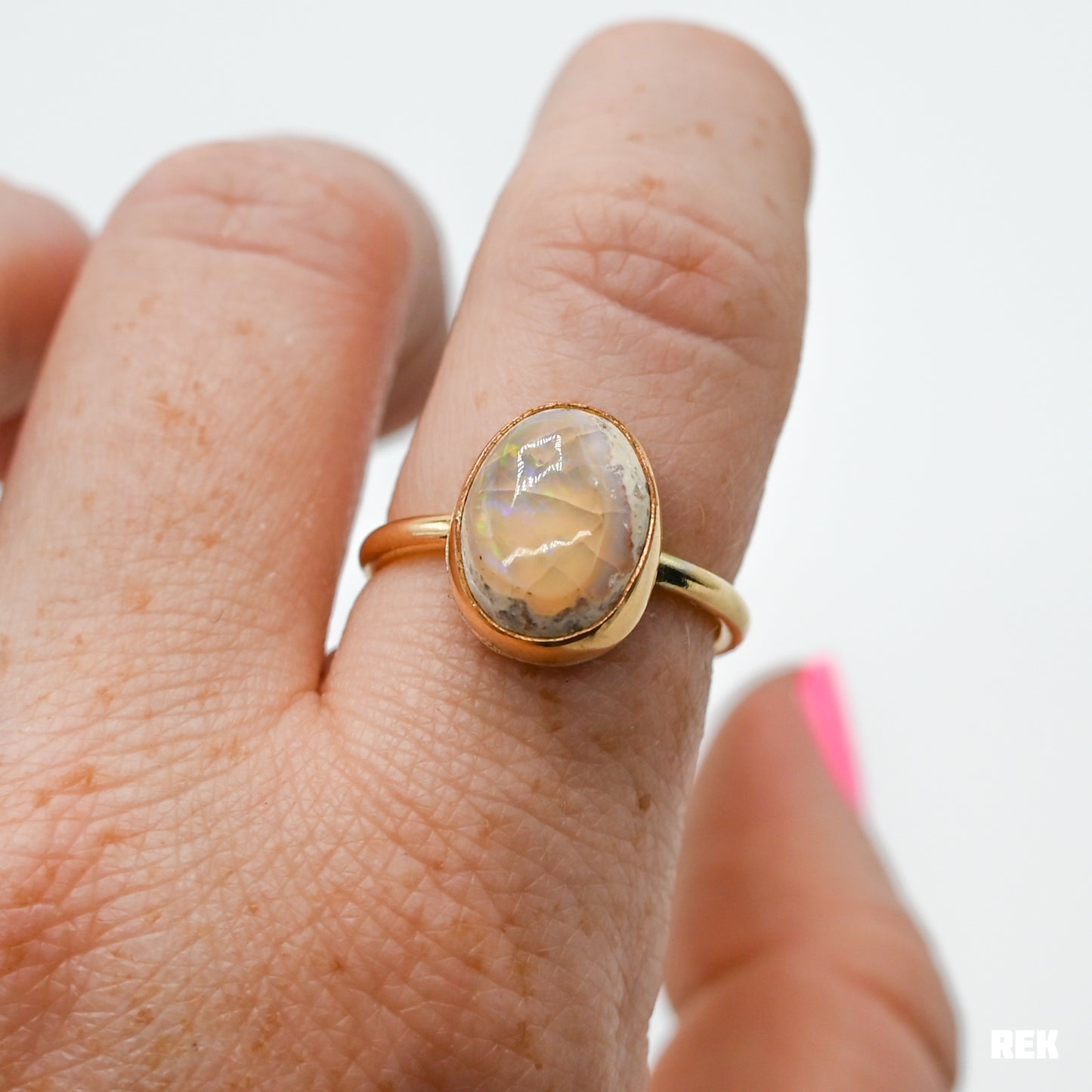 Gold fill Mexican fire opal size 8