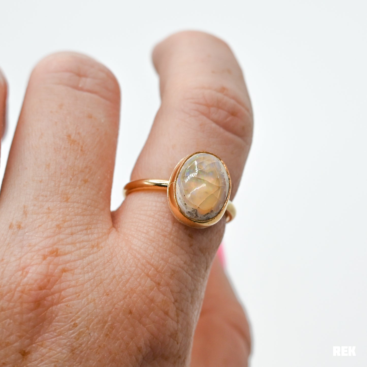 Gold fill Mexican fire opal size 8