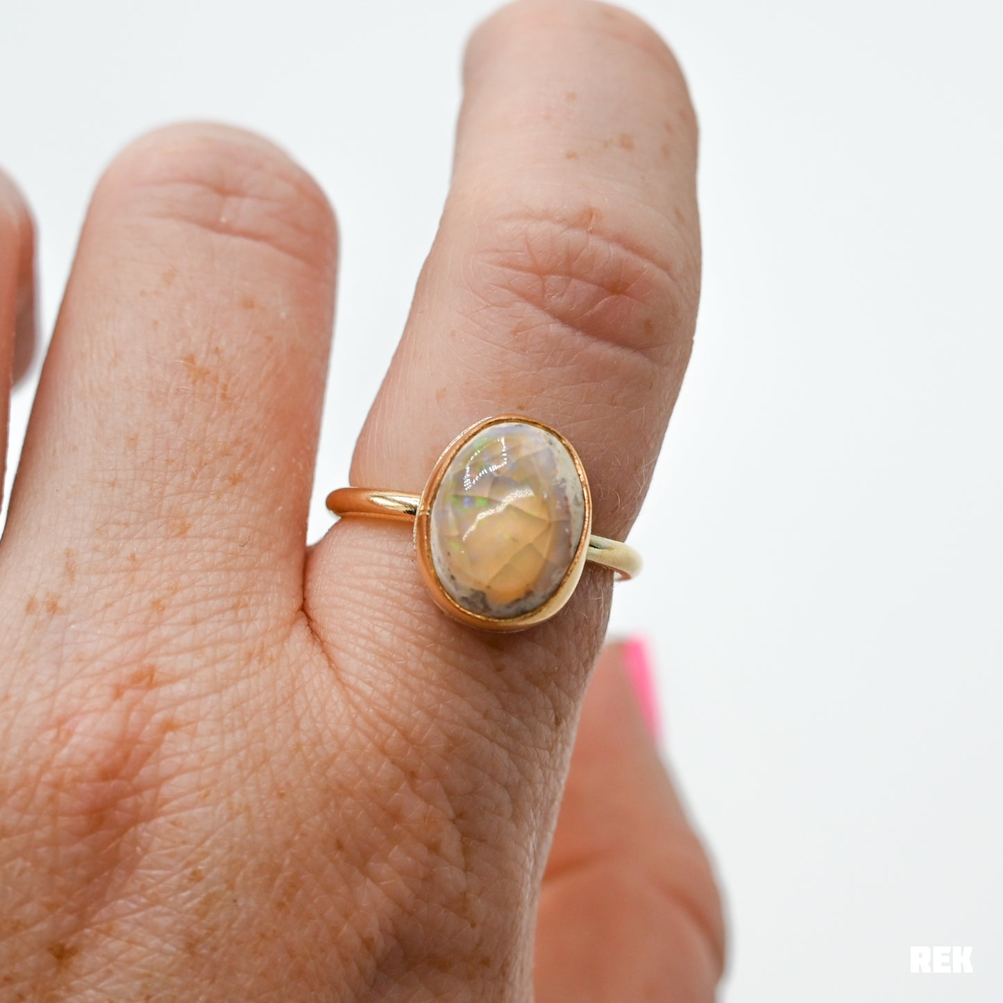 Gold fill Mexican fire opal size 8