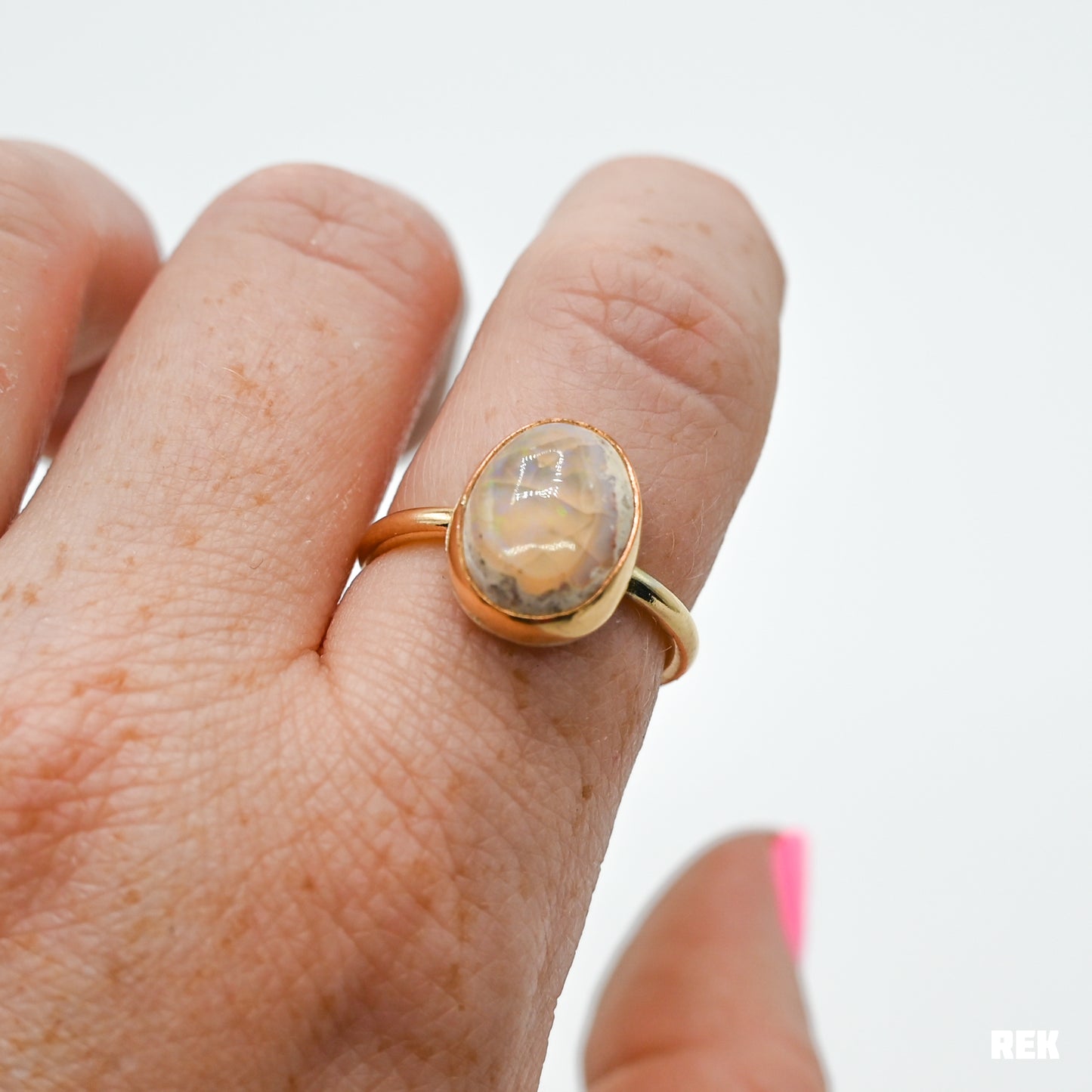 Gold fill Mexican fire opal size 8
