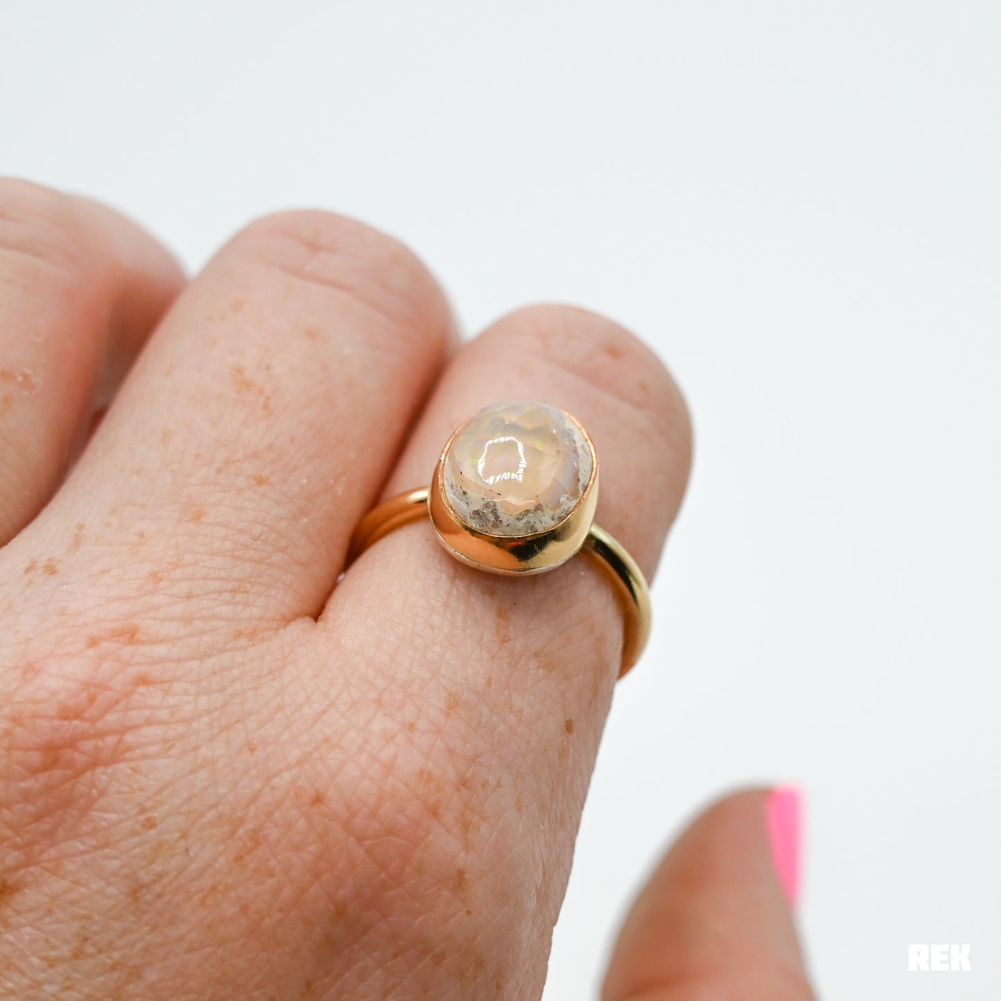 Gold fill Mexican fire opal size 8