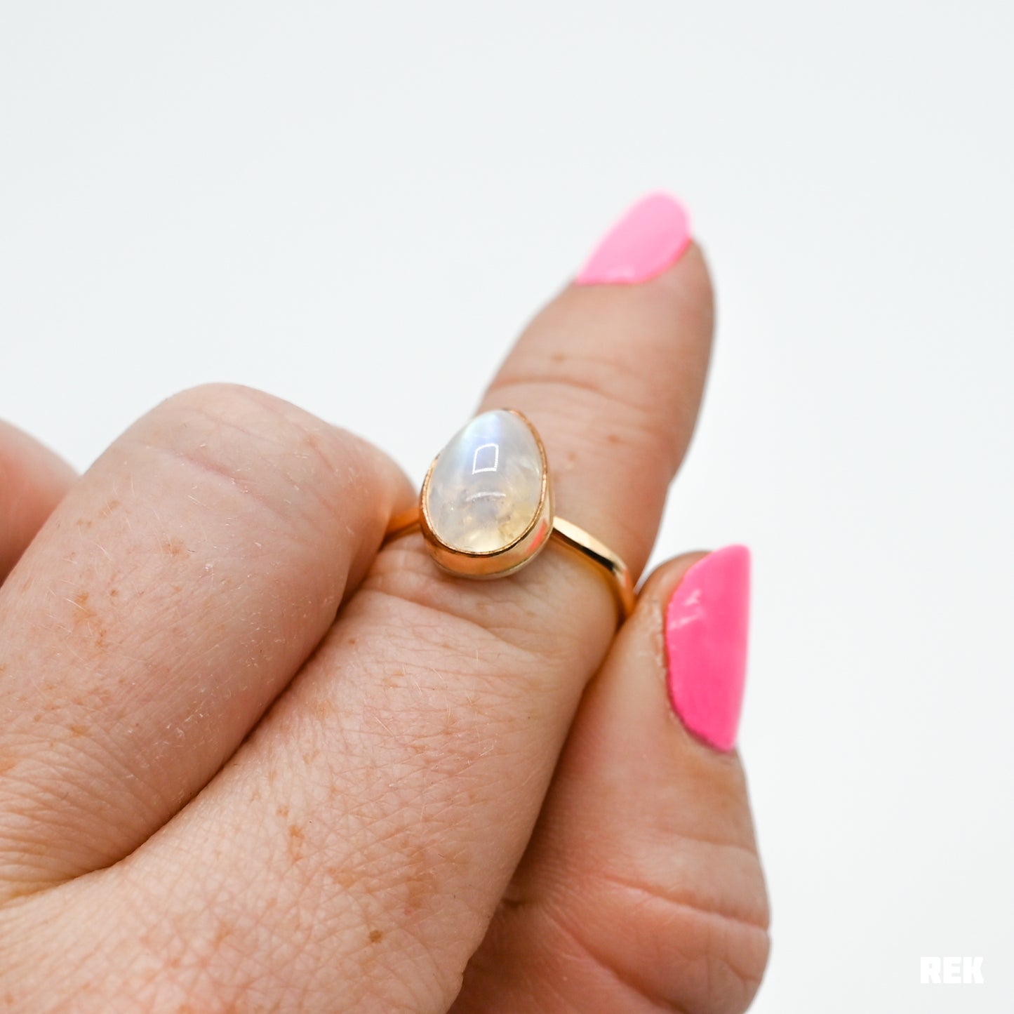 Gold fill rainbow moonstone size 6.5