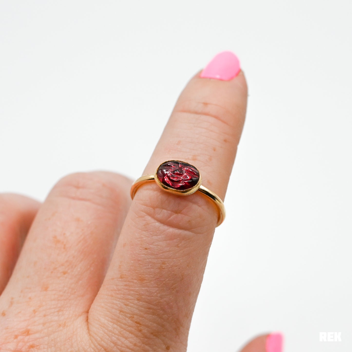 Gold fill garnet face size 7.5