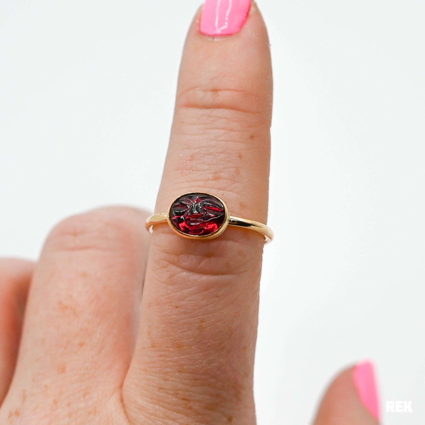 Gold fill garnet face size 7.5