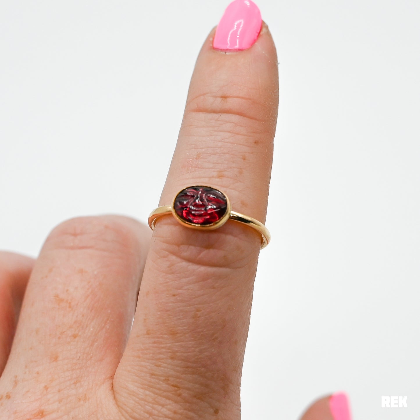 Gold fill garnet face size 7.5