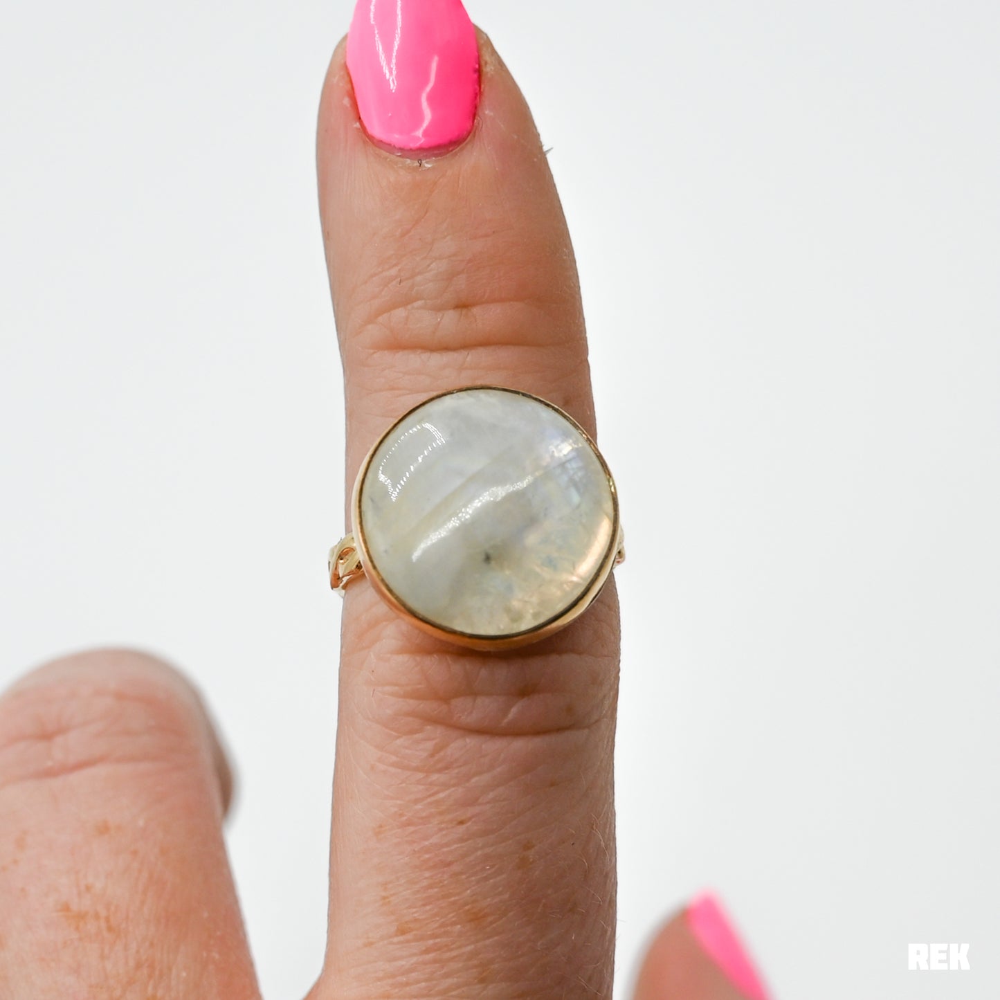 Gold fill large rainbow moonstone size 6.5