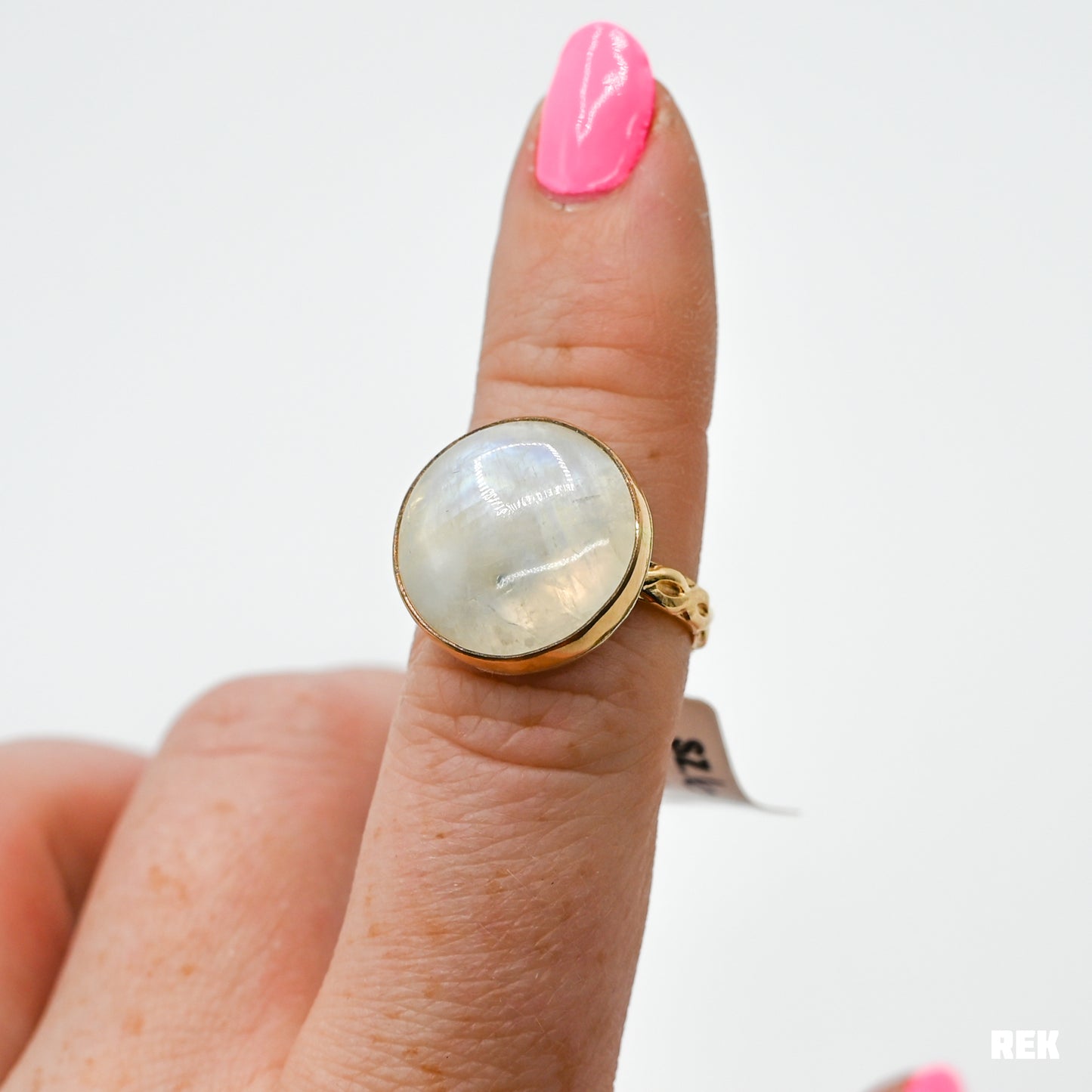 Gold fill large rainbow moonstone size 6.5