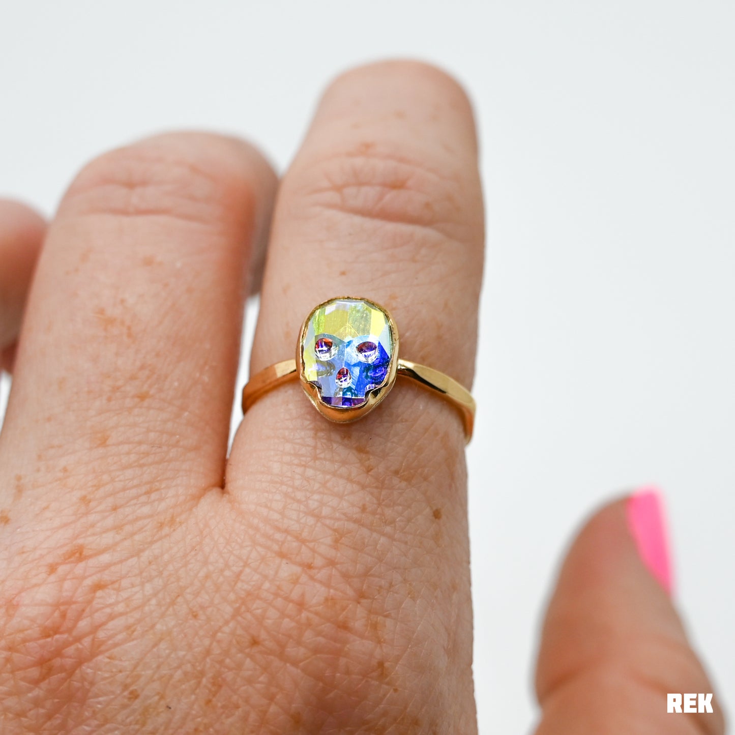 Gold fill swarovski skull size 8
