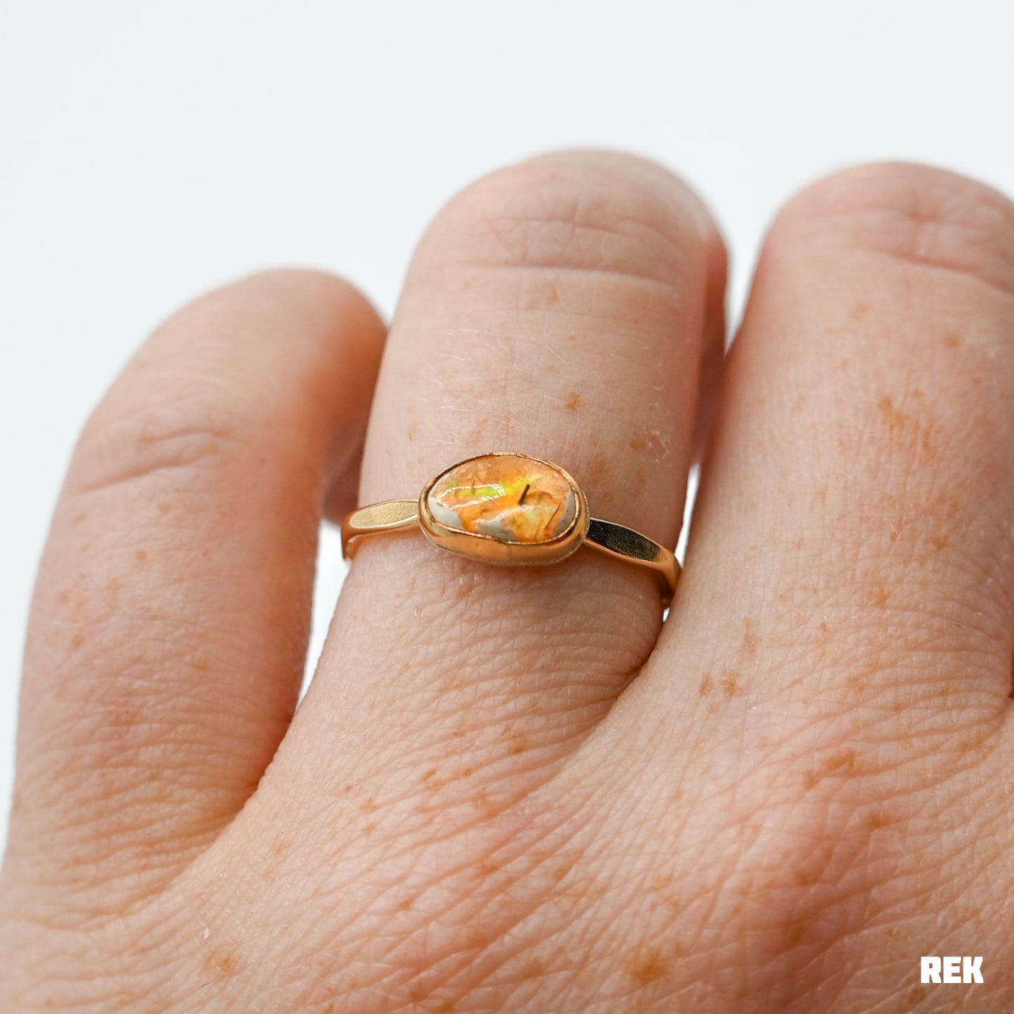 Gold fill Mexican fire opal size 7.25