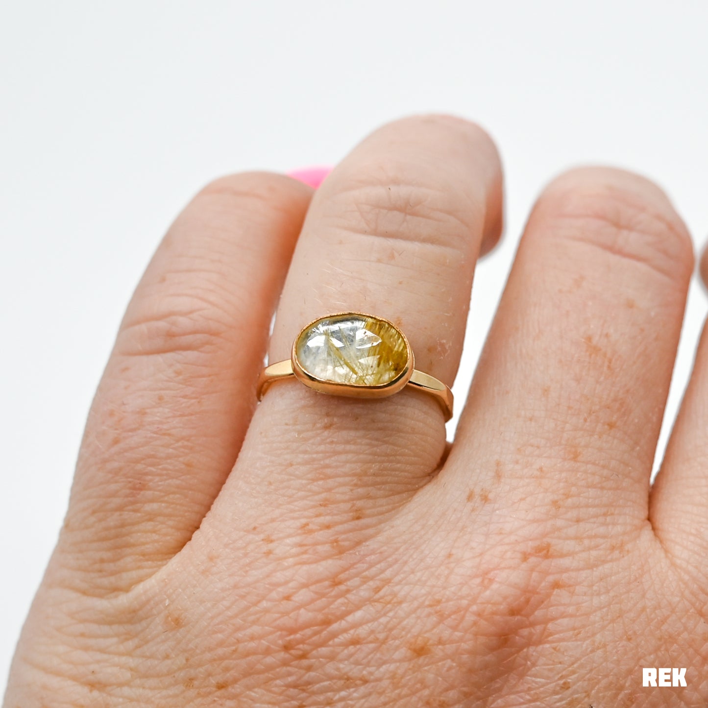 Gold fill rose cut rutile quartz size 6.75
