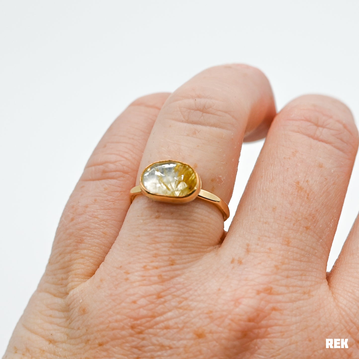 Gold fill rose cut rutile quartz size 6.75