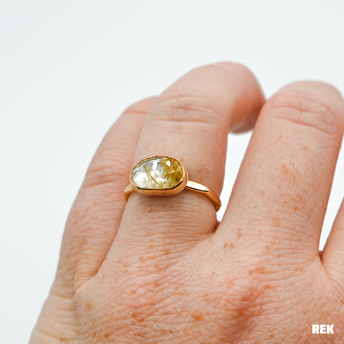 Gold fill rose cut rutile quartz size 6.75