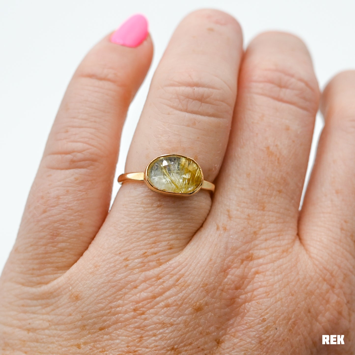 Gold fill rose cut rutile quartz size 6.75