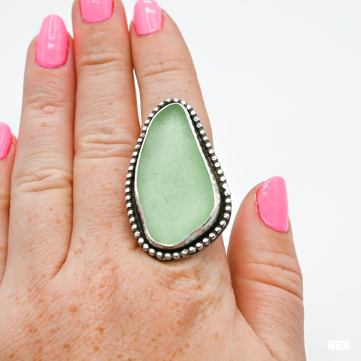 Huge xxxxl sea foam sea glass bead around size 8.5